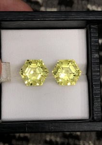 Natural Lemon Quartz Pair Hexagon Cut <b>Matching</b> Loose Gemstones For Jewelry Making Loupe Clean - Product Image 3
