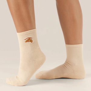 Custom Embroidery Floral Logo <b>Grip</b> Anti-Slip Daily Pilates Yoga Barre Crew <b>Socks</b> Vietnam Manufacturer Wholesale - Product Image 1
