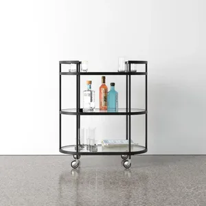 Chariot de service de luxe en métal fait main pour hôtel, chariot roulant moderne avec roues pour restaurant, banquet, mariage, fête, céramique écologique - Product Image 1