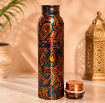 <b>Hot</b> Selling Pure Copper <b>Water</b> <b>Bottle</b> Printed Floral Artwork Metal Jointless Flask Ayurvedic <b>Water</b> Vessel Outdoor Yoga Fitness - Product Image 4