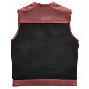 Chaleco Utilitario Vintage para Hombre, de Lona Negra y Cuero Genuino Color Oxblood, Transpirable, de Secado Rápido, Antiarrugas, con Bolsillos, para Otoño - Product Image 4