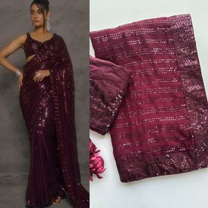 Elegante Saree de Georgette para Mujer con Bordado de Lentejuelas de 5mm y Blusa con Bordado Intenso, Precio al por Mayor por Royal Export - Product Image 2