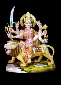 หินอ่อน Durga แม่รูปปั้นเทพธิดานั่งอยู่บนสิงโต - Product Image 4