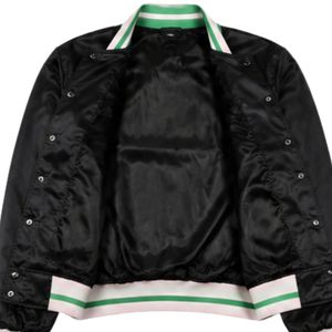 Veste en satin noir pour femme, style universitaire brodé, vêtement d'extérieur décontracté, veste boutonnée, vêtement élégant et léger - Product Image 6