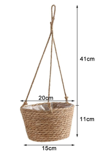 Pot suspendu en jonc de mer tressé fait main, style bohème, panier à fleurs rustique avec cordelette pour usage intérieur et extérieur - Product Image 5