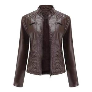 Veste en cuir classique minimaliste pour femmes, veste en cuir polyvalente pour femmes, veste d'extérieur tendance pour femmes - Product Image 1