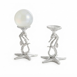 Seahorse <b>Candle</b> Holder <b>Set</b> Silver Decorative Home Decoration Animal Shape Starfish Base - Product Image 1