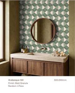 Arabesque-103 Carreaux décoratifs de qualité supérieure |   Élégant motif géométrique vert sauge et ivoire |   Finition Granula Matt |   300×300 mm | - Product Image 6