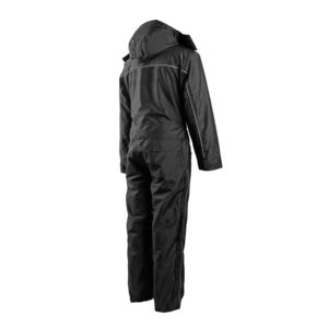 Mono de poliéster negro impermeable y transpirable para hombre con capucha y cremallera frontal, con aislamiento de forro polar para uso en exteriores. - Product Image 2