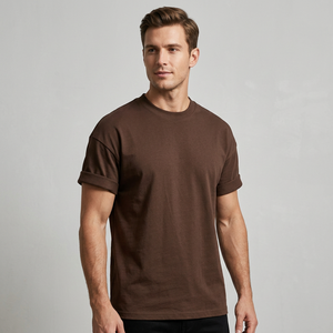 Brown Solid Jersey Oversized Acid Wash T-Shirt Loose Fit Crewneck Short Sleeve Cotton Custom Print Streetwear 320g Front <b>Logo</b> - Product Image 5