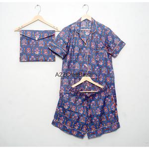 Ensemble de pyjama pour femmes en coton doux respirant et à séchage rapide pour le printemps/été avec short et chemise - Product Image 5