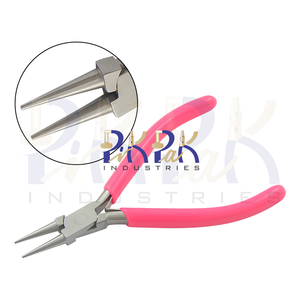 Alicates prensadores de punta de acero inoxidable de 130mm, mango de resorte de PVC, mordazas lisas personalizables OEM para fabricación de joyas, manualidades DIY - Product Image 1