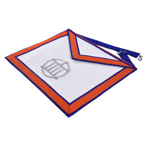 Custom Embroidered Masonic Apron White with Orange and Blue Trim Square Shape <b>Sew</b>-On Badge Classical Style Garment Application - Product Image 2