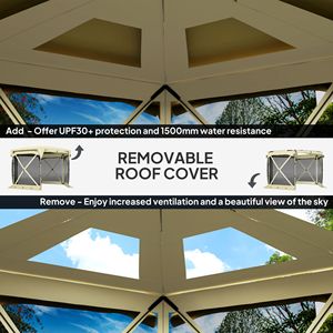 Carpa Gazebo Plegable Beige de 3.35m con Techo Desmontable y Paneles Enrollables Cortavientos para Camping y Jardín - Product Image 5