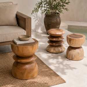 ARTERRA Premium Teak <b>Wood</b> Pedestal <b>Stool</b> Modern Stacked Side Table Luxury Accent End Table for Hotel Lobby - Product Image 5