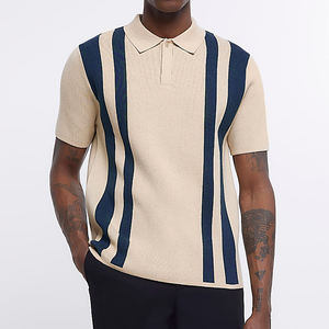 Camiseta de Punto para Hombre, Manga Corta, Estilo Suéter de Primavera/Verano con Diseño de Rayas - Product Image 1
