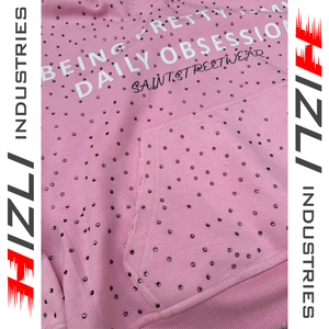 Sweat à capuche d'hiver en polaire personnalisé, coupe ajustée, entièrement orné de strass, impression sérigraphique, OEM ODM, streetwear - Product Image 3