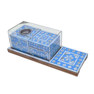Juego de quemadores de incienso árabes de lujo de madera con caja y cubierta acrílica con incrustaciones de nácar para Ramadán al por mayor - Product Image 5