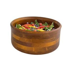Ensemble de saladiers en bois de caoutchouc faits à la main avec incrustations colorées - Vente en gros - Product Image 4