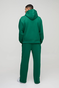 Conjunto Deportivo Verde con Capucha para Hombre, Pantalones Deportivos con Cordón, Estilo Casual para Otoño, Corte Regular, 100% Algodón, Color Sólido, Logotipo Frontal - Product Image 3