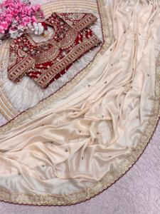 Sari de seda Rangoli para fiesta nupcial con bordado de lentejuelas y Butti de lentejuelas en el cuerpo, con blusa cosida. - Product Image 3