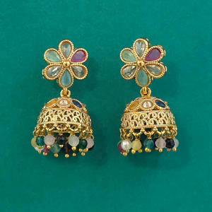 Achetez en ligne des Jhumki antiques de qualité export avec placage or 233091 - Product Image 2