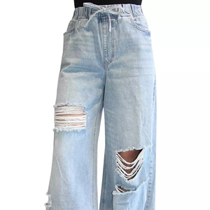 Multi-Pocket Painted Denim <b>Cargo</b> Pants <b>Women</b> High Waist Breathable Quick Dry Loose Fit 100% Polyester Stonewashed New Arrival - Product Image 2