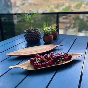 <b>Set</b> Of 3 Polished Wooden Leaf <b>Dish</b> Stylish Rustic Serveware For Kitchen Organization Cafe Display And Restaurant Use - Product Image 3