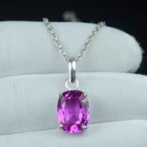 จี้แซฟไฟร์สีชมพูสุดพิเศษ เงินแท้ 925 สไตล์วินเทจ ทำมือ สร้อยคอ ของขวัญประจำเดือนเกิดกันยายน - Product Image 6