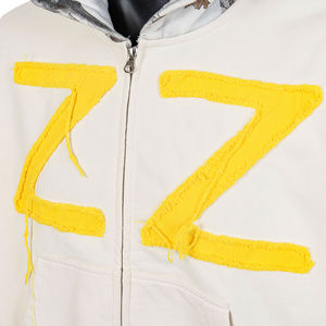 Sudadera con Capucha Extra Grande para Hombre, Color Amarillo Crema, Aplique ZZ, Estampado Puff, Felpa Francesa, Algodón, Ropa Urbana, Otoño - Product Image 3