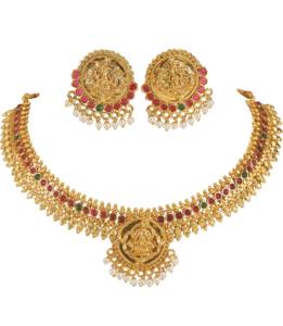 Conjunto de Collar y Pendientes de Oro Antiguo con Incrustaciones de Piedras y Perlas de Imitación, Joyería Religiosa Tradicional para Bodas - Product Image 6