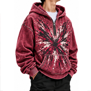 Sweat à capuche rétro pour homme, délavé à l'acide, avec fermeture éclair quart de tour, manches côtelées, épaules tombantes, style streetwear, fournisseur de vêtements en gros pour marques privées - Product Image 3