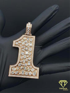 Number 1 Pendant Moissanite <b>Iced</b> <b>Out</b> Hip Hop 18K Gold Plated GIA Certified Bling <b>Chain</b> Necklace Gift - Product Image 4