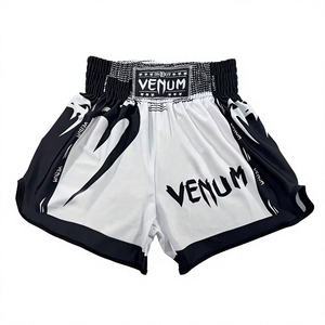 Unisex Boxing <b>Shorts</b> White & Black Sublimation Printed Breathable Durable Quick Dry 100% Polyester <b>Seamless</b> Loose Fit Adult - Product Image 4