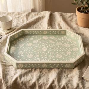 Bandeja de servir rectangular de madera hecha a mano con diseño floral chino tradicional incrustado, plato decorativo, pedido al por mayor - Product Image 3