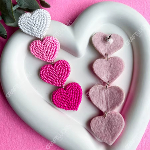 Handmade <b>Beaded</b> Heart Dangle Earrings for Women Pink White Layered Hearts Statement Earrings Cute Party Jewelry Gift - Product Image 3