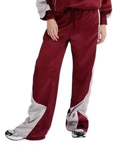 Conjunto Deportivo de 2 Piezas para Mujer, Color Granate, Estilo Bloques de Color, Chaqueta Cortavientos y Pantalones Largos Holgados con Bolsillos, para Todas las Temporadas - Product Image 3