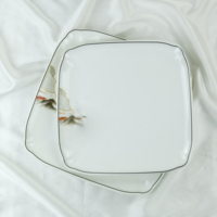 Service de vaisselle moderne en mélamine, motif paysage asiatique, assiettes carrées 2 pièces, assiettes rectangulaires 3 pièces, résistant au lave-vaisselle, réutilisable, durable, blanc