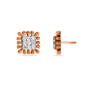 18K Rose Gold <b>Square</b> Sunburst Lab Grown <b>Diamond</b> Cluster Stud <b>Earrings</b> Luxury Fine Jewelry for Women Wholesale - Product Image 3