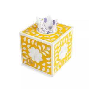 Nouvelle boîte à mouchoirs antique en os incrusté, motif floral noir - Product Image 5