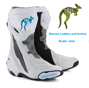 Bottes de moto en cuir pour hommes, design unique et tendance, qualité supérieure, doublure en mesh respirant, style course, ventilées, blanches - Product Image 2