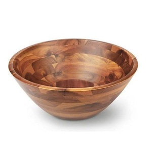 Bol en bois rond de style vintage, saladier en bois massif, bol à soupe en bois massif - Product Image 1