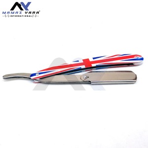 Navaja de Afeitar Profesional de Acero Inoxidable con Bloqueo Giratorio, Mango con Diseño de Bandera Americana, Plegable para Afeitar la Barba - Product Image 1