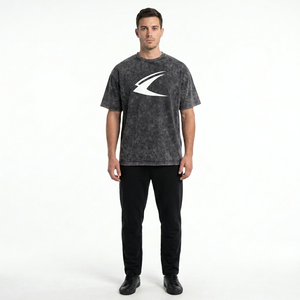 Camiseta Oversize de Algodón 100% con Lavado Ácido, 220 GSM, Hombros Caídos, Logo Frontal, Transpirable, Ecológica, Venta al por Mayor, Personalizable - Product Image 1