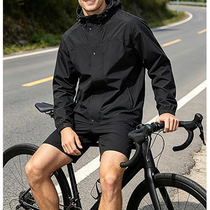 Men's Waterproof Hooded <b>Windbreaker</b> Jacket Casual Outdoor Wear <b>Black</b> Polyester Shell Regular Fit with Zipper Closure - Product Image 3