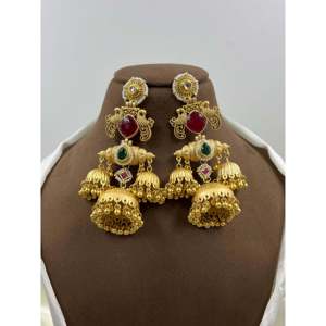 Vintage Indian Ethnic Drop <b>Earrings</b>-Aarika Kashmiri <b>Pearl</b> & <b>Diamond</b> Copper Alloy Jewellery for Party - Product Image 1