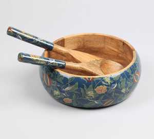 Bol à salade en bois émaillé imprimé, design unique, fait main, avec cuillère, vaisselle de service pour cuisine, salle à manger et réceptions - Product Image 3