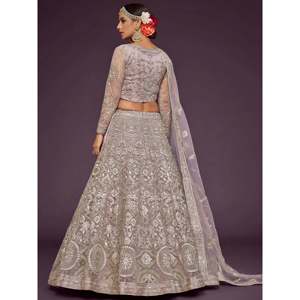 Plus Size Lavender Embroidered <b>Net</b> Lehenga Choli for Women - Product Image 5