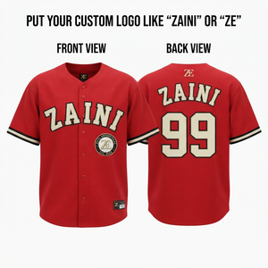 Maillot de baseball pour homme 180 GSM en polyester interlock premium, panneaux de manches rouge, noir et blanc, logo personnalisé en twill et sublimation - Product Image 1