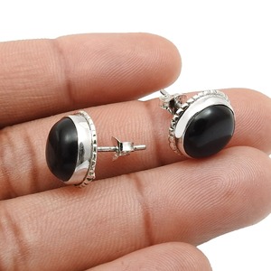 925 Sterling Silver Women <b>Dangle</b> <b>Earrings</b> Comes With Oval Cut <b>Black</b> Onyx Gemstone Perfect For Boho Style Women Wedding Jewelry - Product Image 1